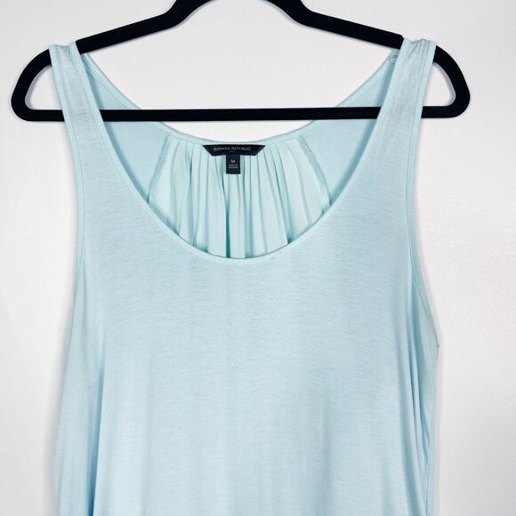 Banana Republic Womens M Blue Pleated Back High Low Hem Sleeveless Blouse Top - Picture 3 of 9